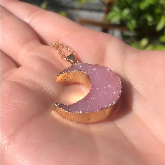 Pink moon druzy necklace - Picture 5 of 5